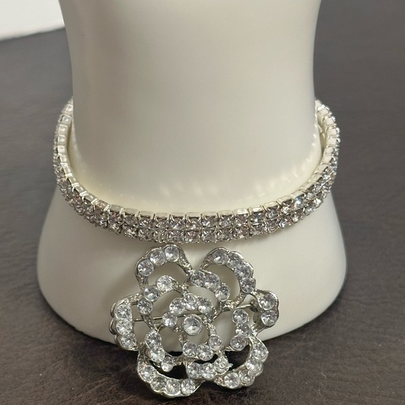 Napier CZ Necklace, With Stretchy CZ Wrist Bracelet & Vintage CZ Brooch-3 Pieces - Picture 4 of 14